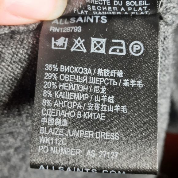 ALLSAINTS Lambswool Cashmere Sweater Dress Short Knit Mini Layering 35” Length - Picture 5 of 10